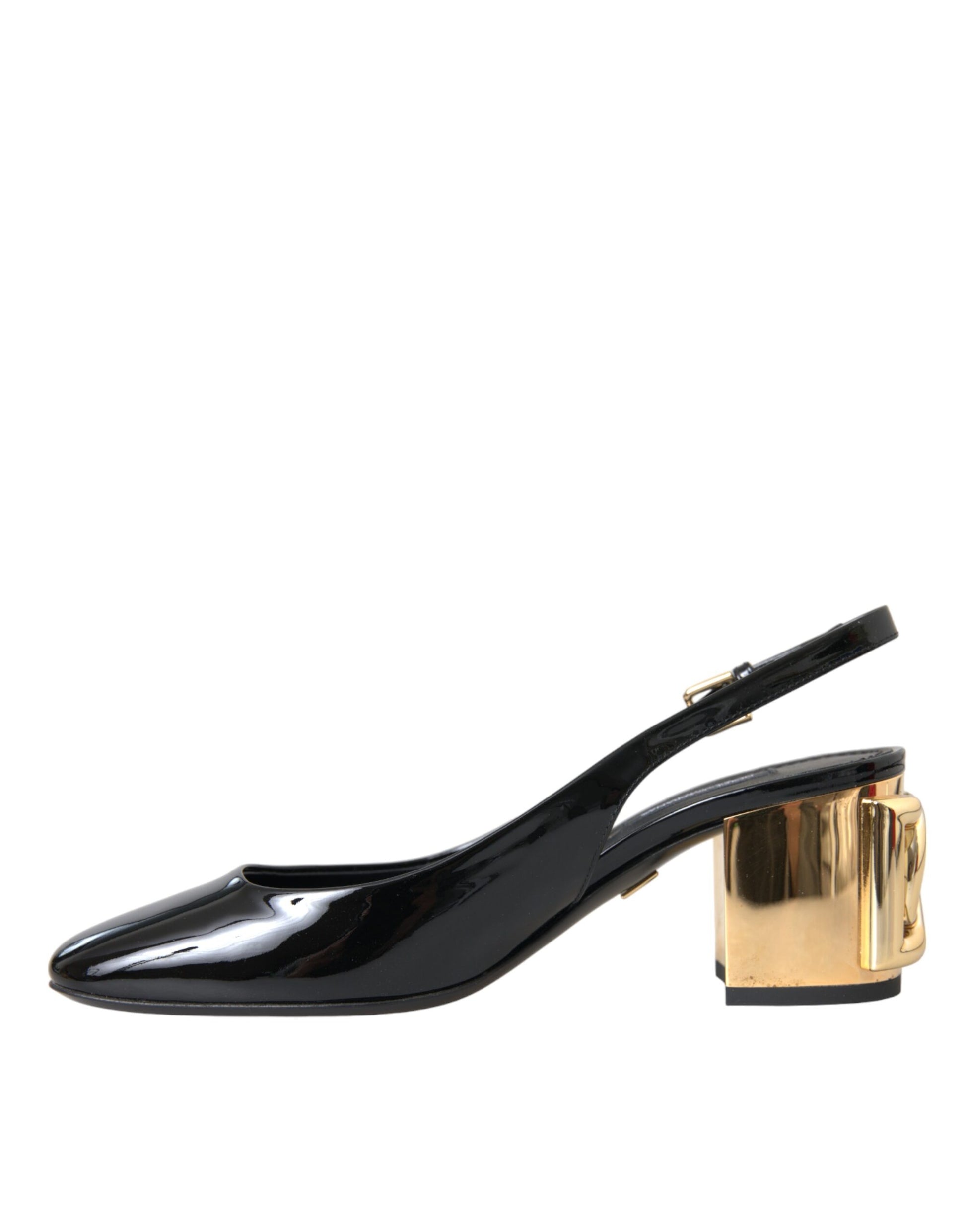 Dolce & Gabbana Black Gold Leather Embellished Slingbacks Shoes