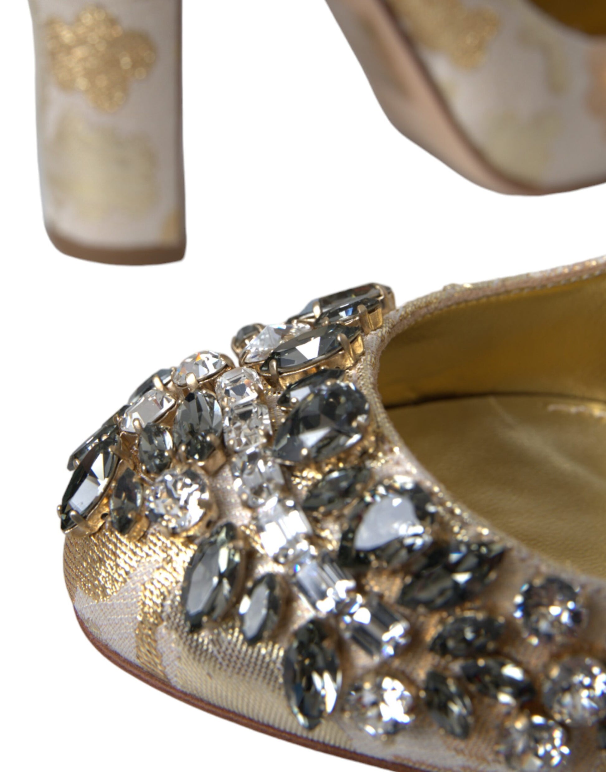 Dolce & Gabbana Gold Jacquard Crystal Mary Janes Pumps Shoes