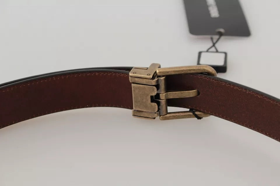 Dolce & Gabbana Brown Leather Gold Buckle Men Belt