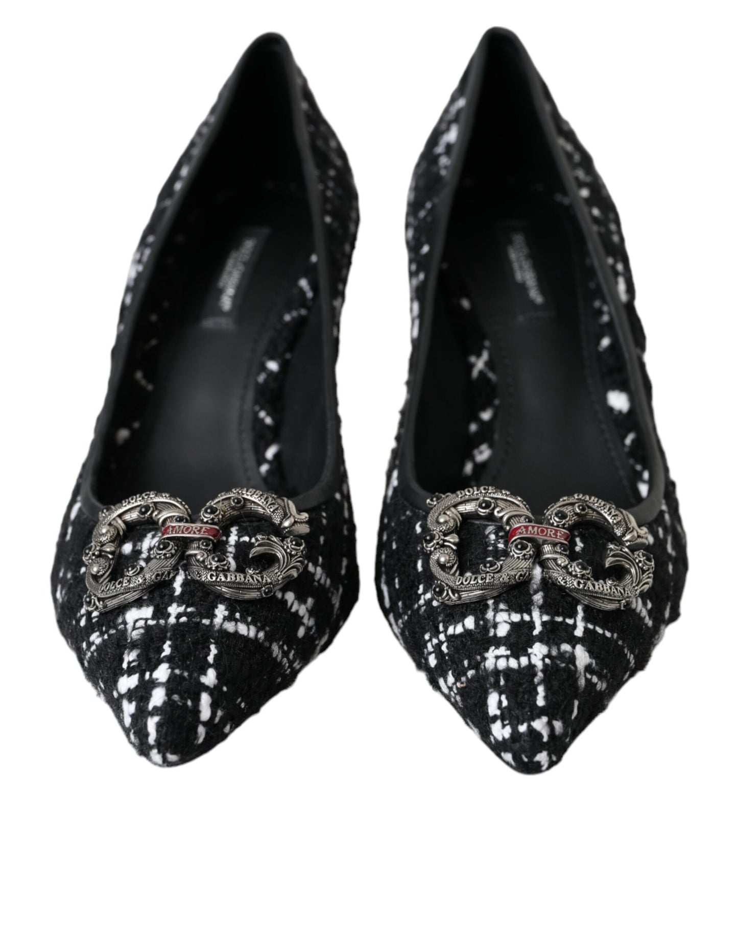 Dolce & Gabbana Black White Tweed DG Amore Heels Pumps Shoes