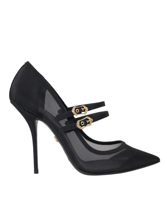 Dolce & Gabbana Black Mesh Mary Janes Heels Pumps Shoes