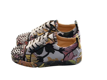 Christian Louboutin Fun Louis Junior Spikes Flat Botanical Print Laceup Sneakers