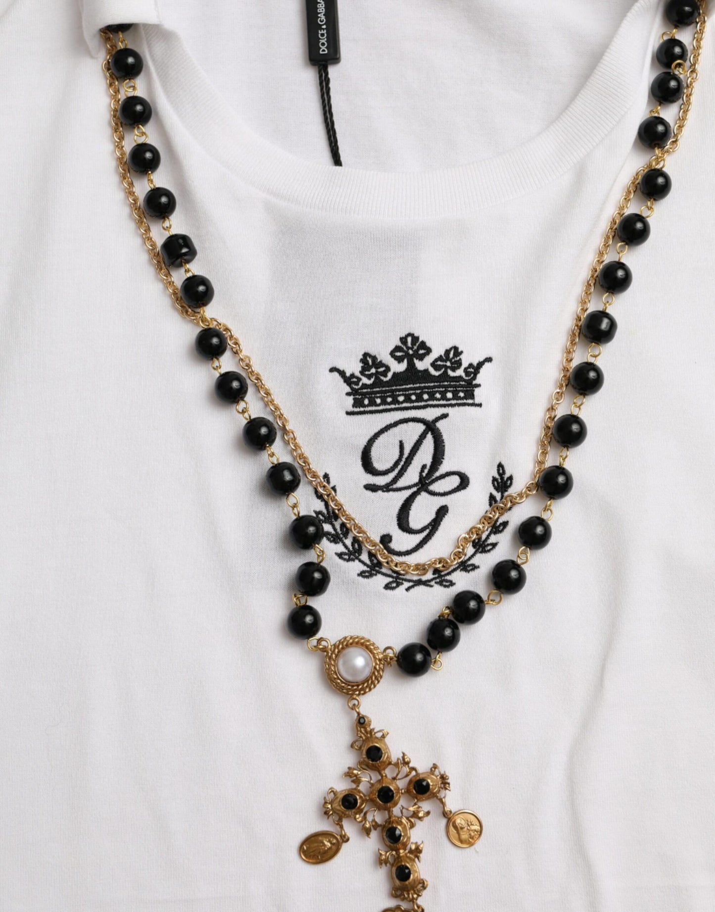 Dolce & Gabbana White Cotton Necklace Short Sleeves T-shirt