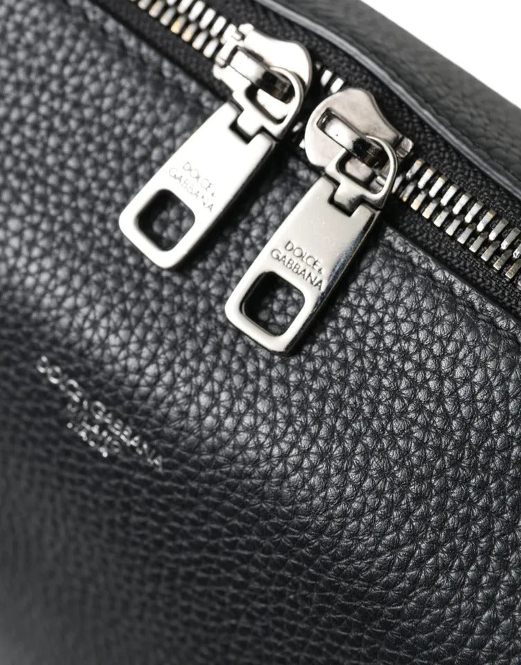 Dolce & Gabbana Black Pebbled Leather Edge Shoulder Strap Men Bag