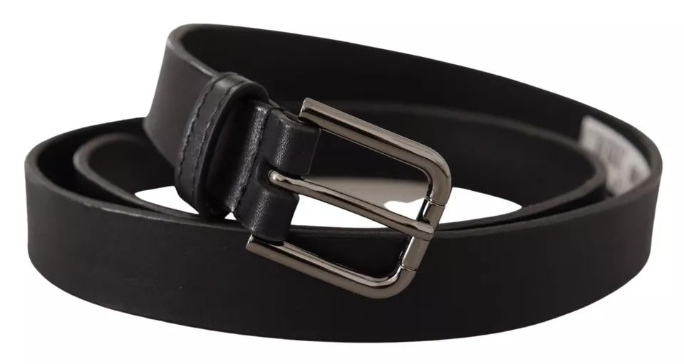 Dolce & Gabbana Black Calf Leather Classic Metal Logo Buckle Belt