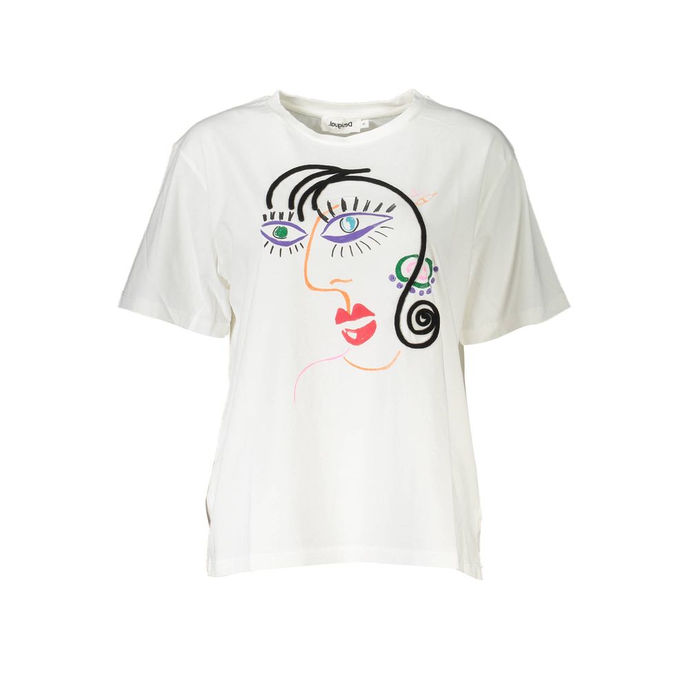 Desigual Chic Embroidered White Tee with Artistic Flair