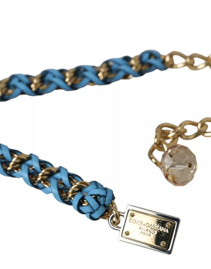 Dolce & Gabbana Blue Braided Gold Brass Chain Waist Belt