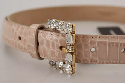 Dolce & Gabbana Beige Leather Crystal Buckle Women Belt