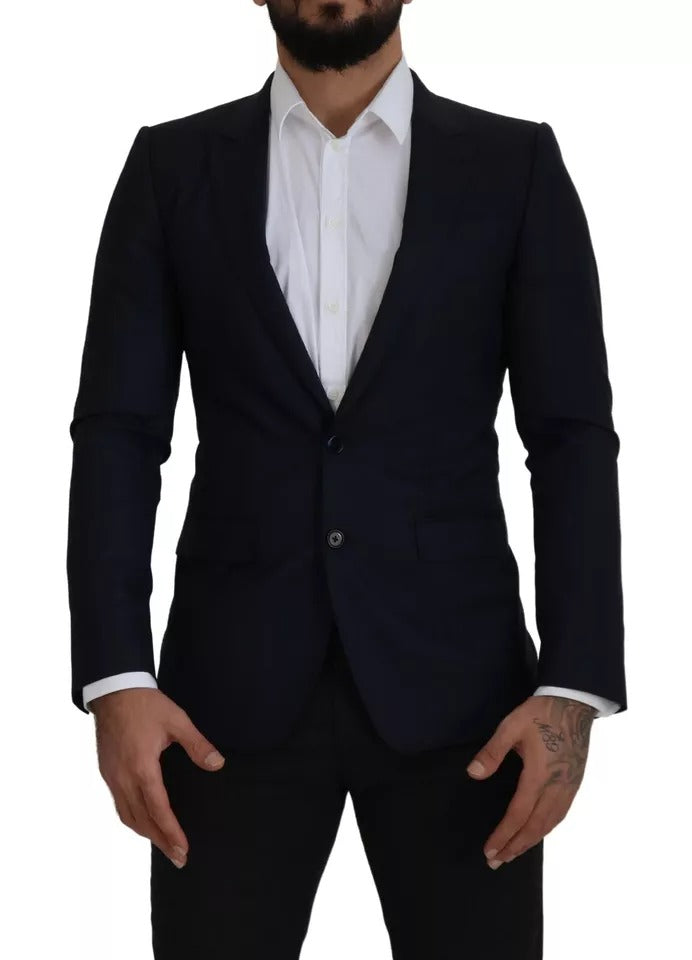 Dolce & Gabbana Blue Wool Single Breasted Coat Men Blazer