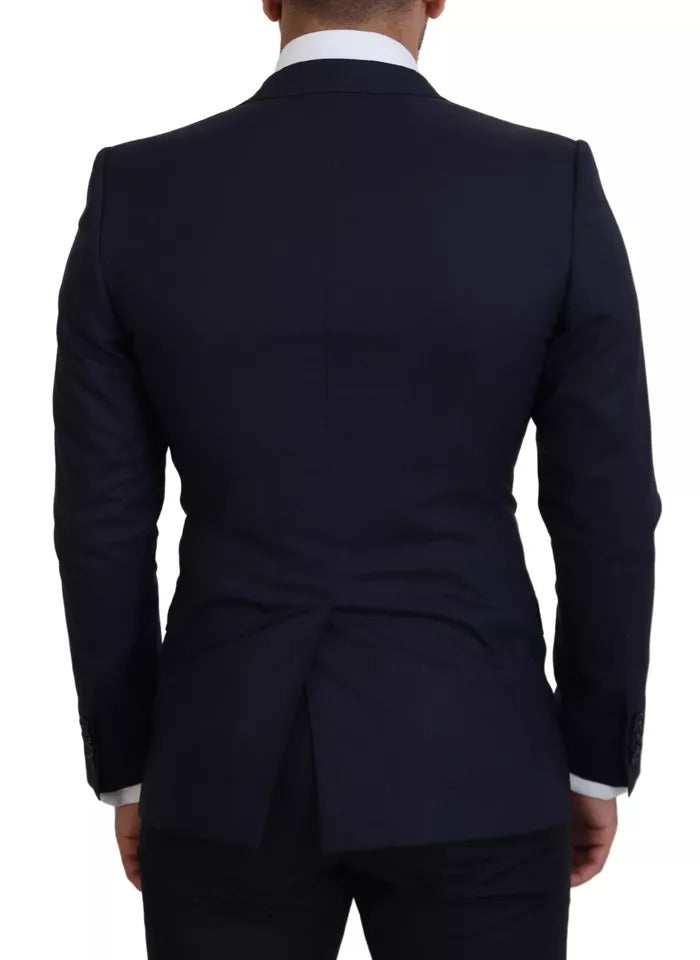 Dolce & Gabbana Blue Wool Slim Fit Formal Coat Men Blazer