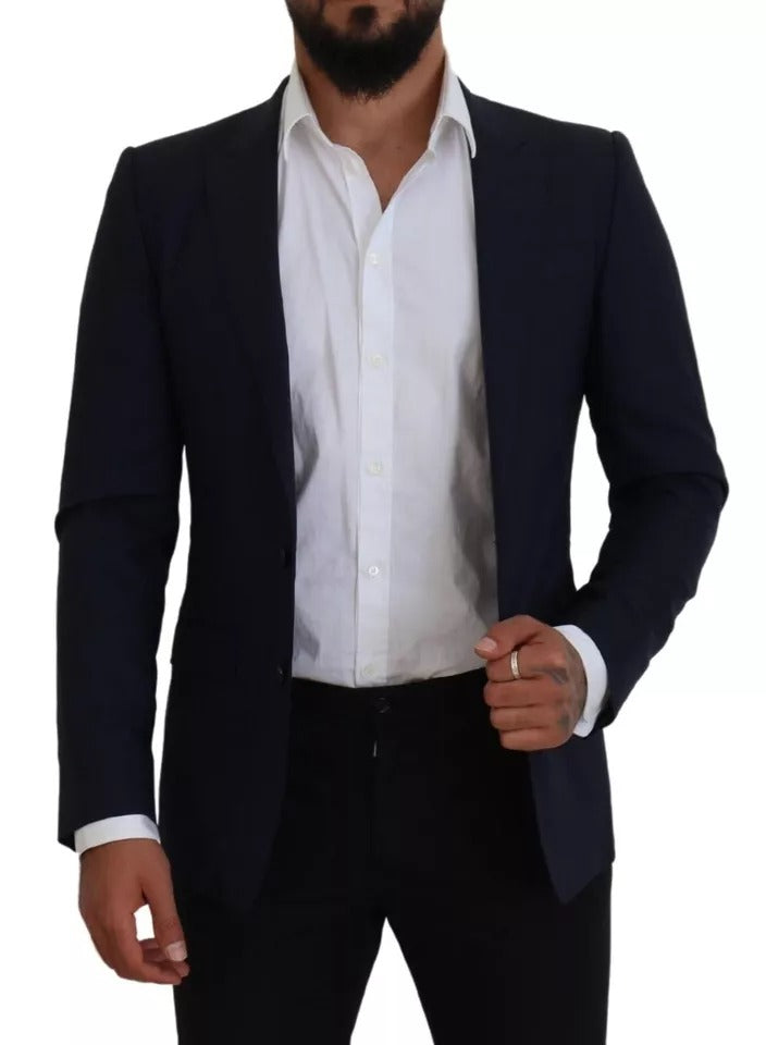 Dolce & Gabbana Blue Wool Slim Fit Formal Coat Men Blazer