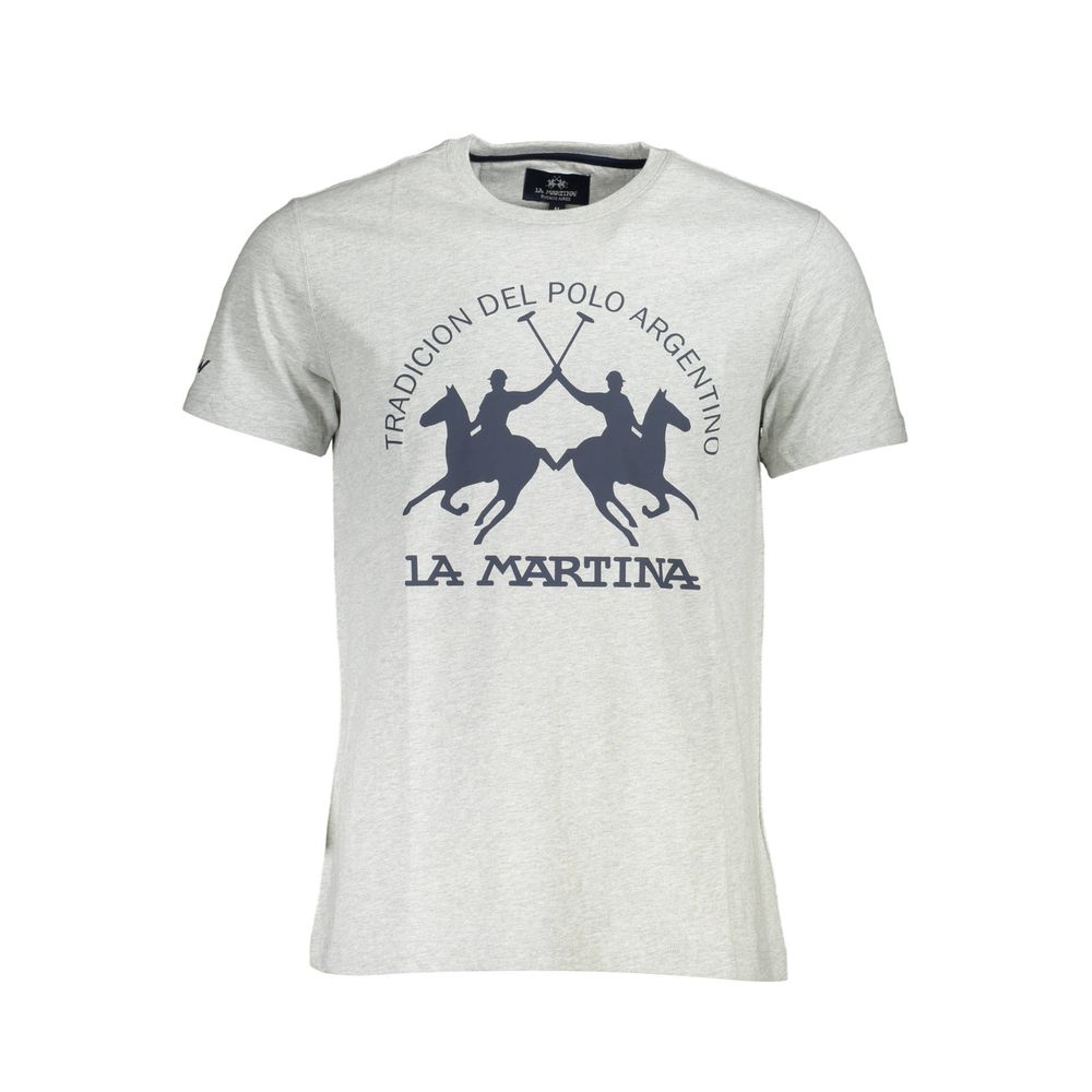 La Martina Elegant Gray Round Neck Tee with Iconic Logo