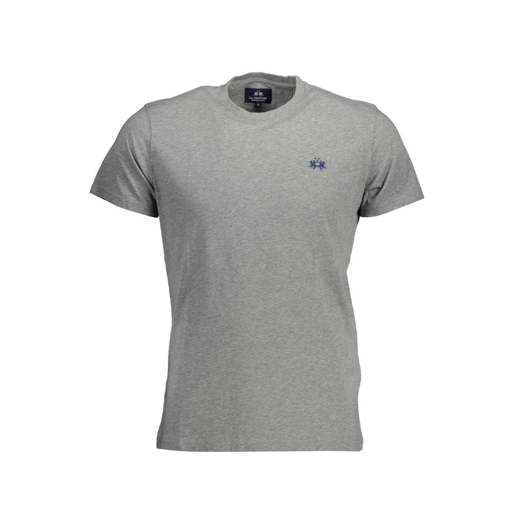 La Martina Exquisite Embroidered Gray Cotton Tee