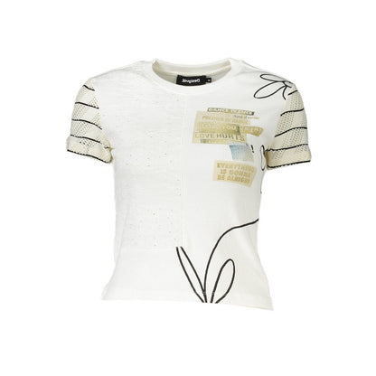 Desigual Chic White Printed Tee with Contrast Detail