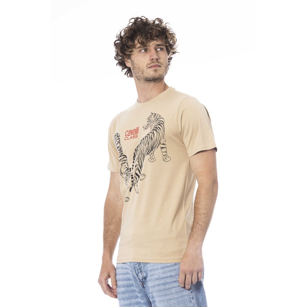 Cavalli Class Beige Cotton Men T-Shirt