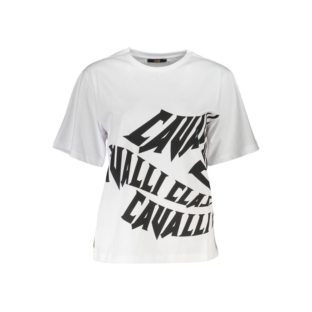 Cavalli Class Chic White Printed Tee with Classic Elegance