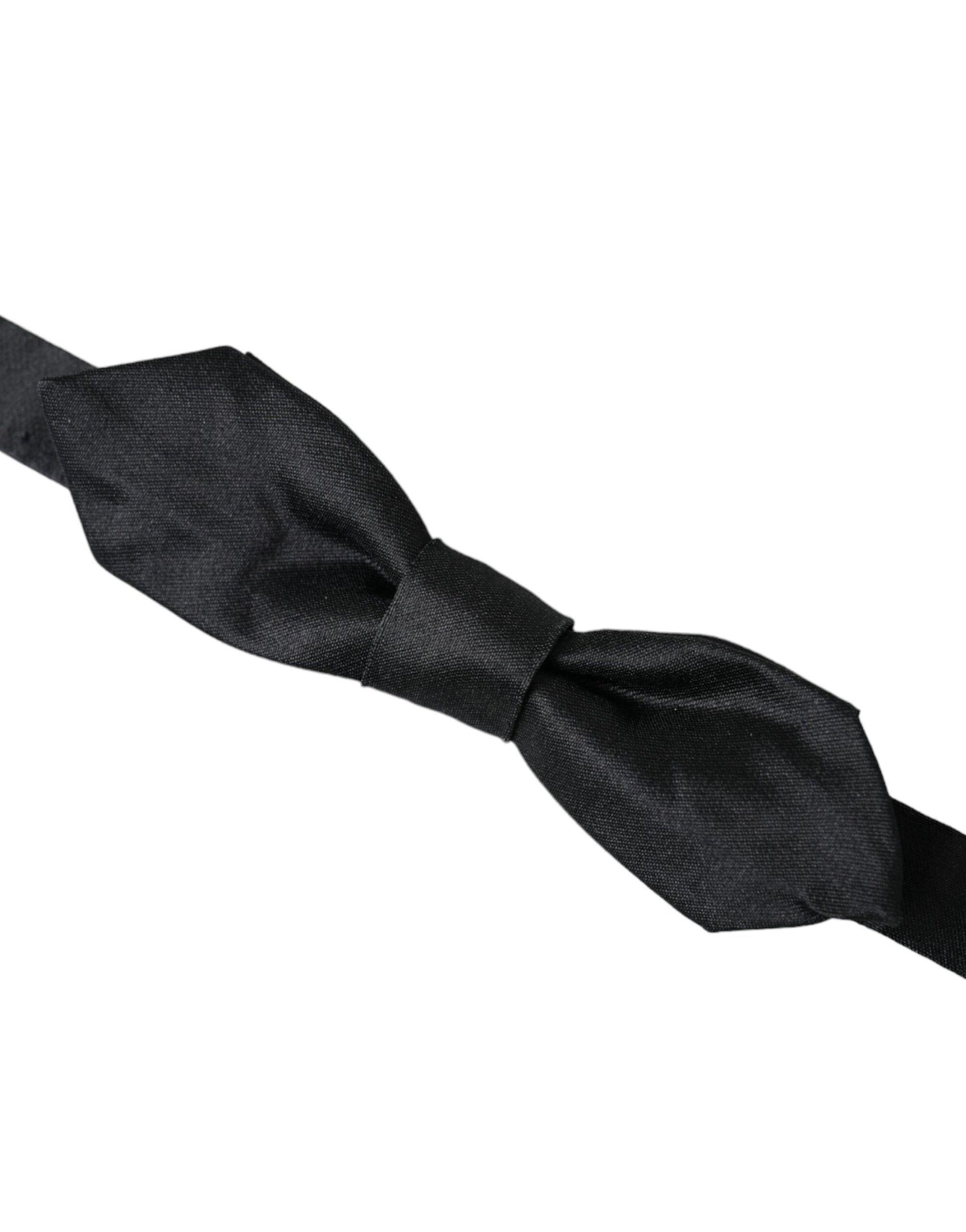 Dolce & Gabbana Black Satin Silk Adjustable Neck Men Bow Tie