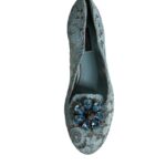 Dolce & Gabbana Blue Lace Crystal Ballet Flats Loafers Shoes