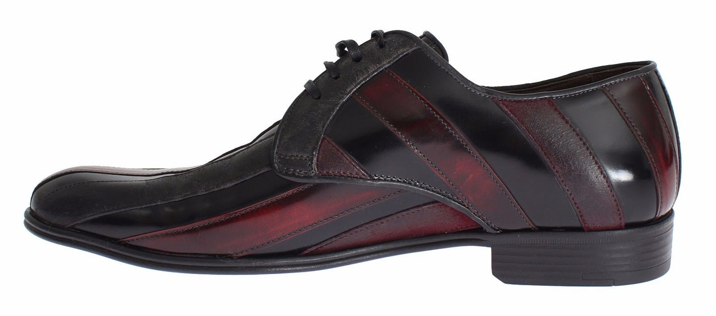 Dolce & Gabbana Elegant Black Bordeaux Striped Leather Dress Shoes