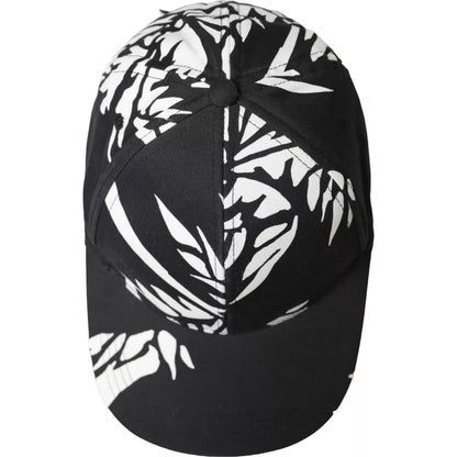 Dolce & Gabbana Black Cotton Leaf Print Baseball Hat