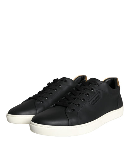 Dolce & Gabbana Black Leather Portofino Low Top Sneakers Shoes