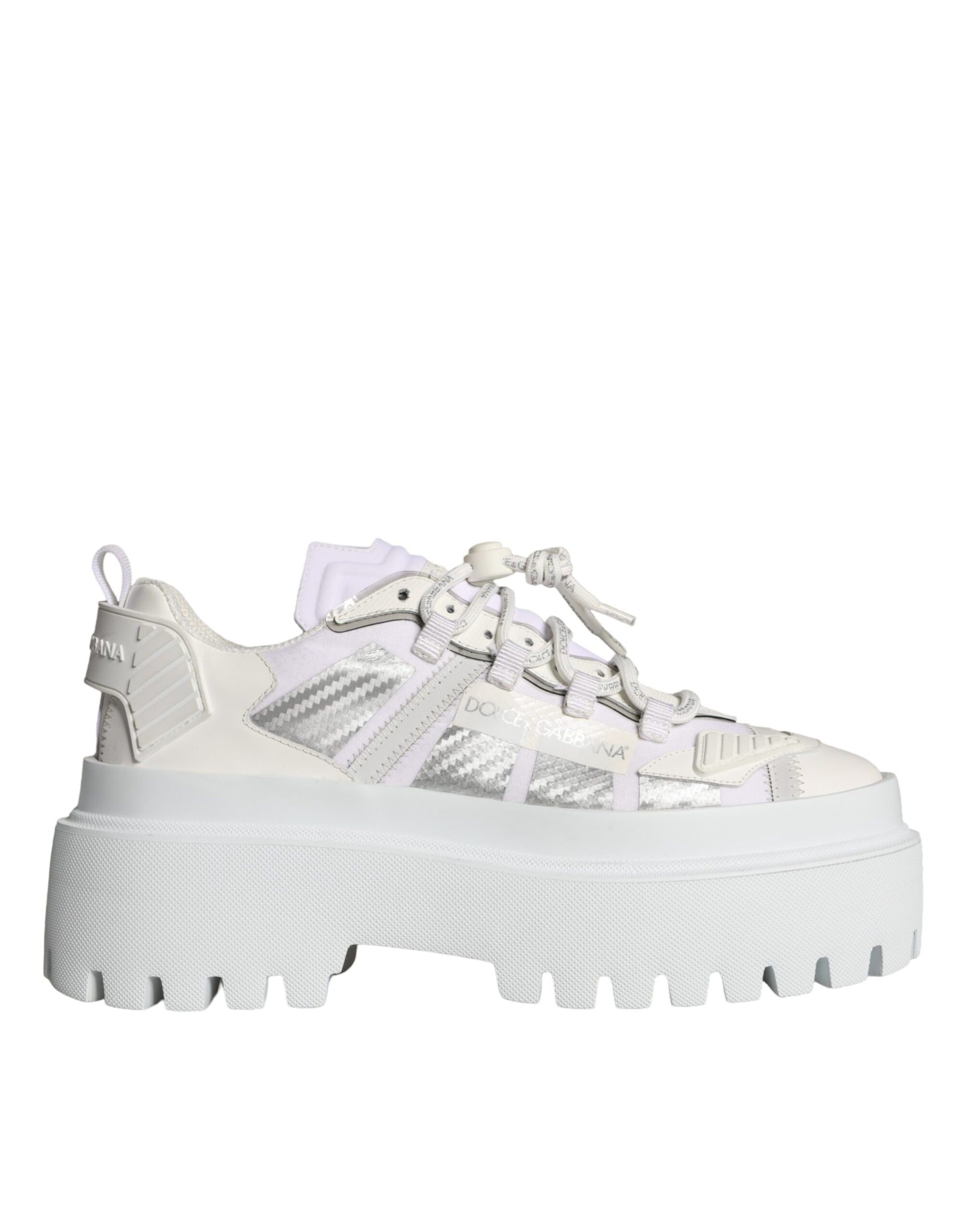 Dolce & Gabbana White Silver Chunky Platform Sneakers Shoes