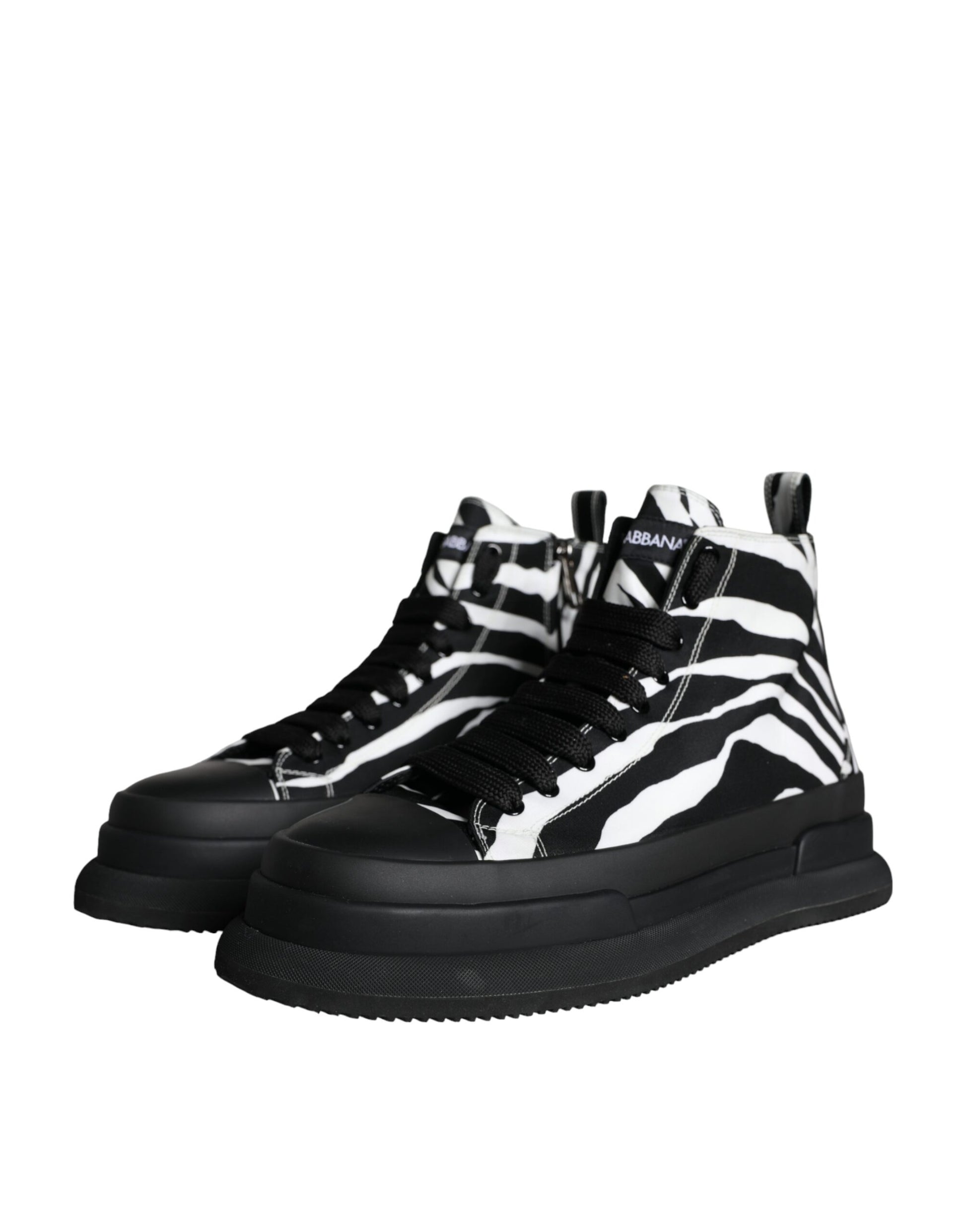 Dolce & Gabbana Black White Zebra High Top Men Sneaker Shoes