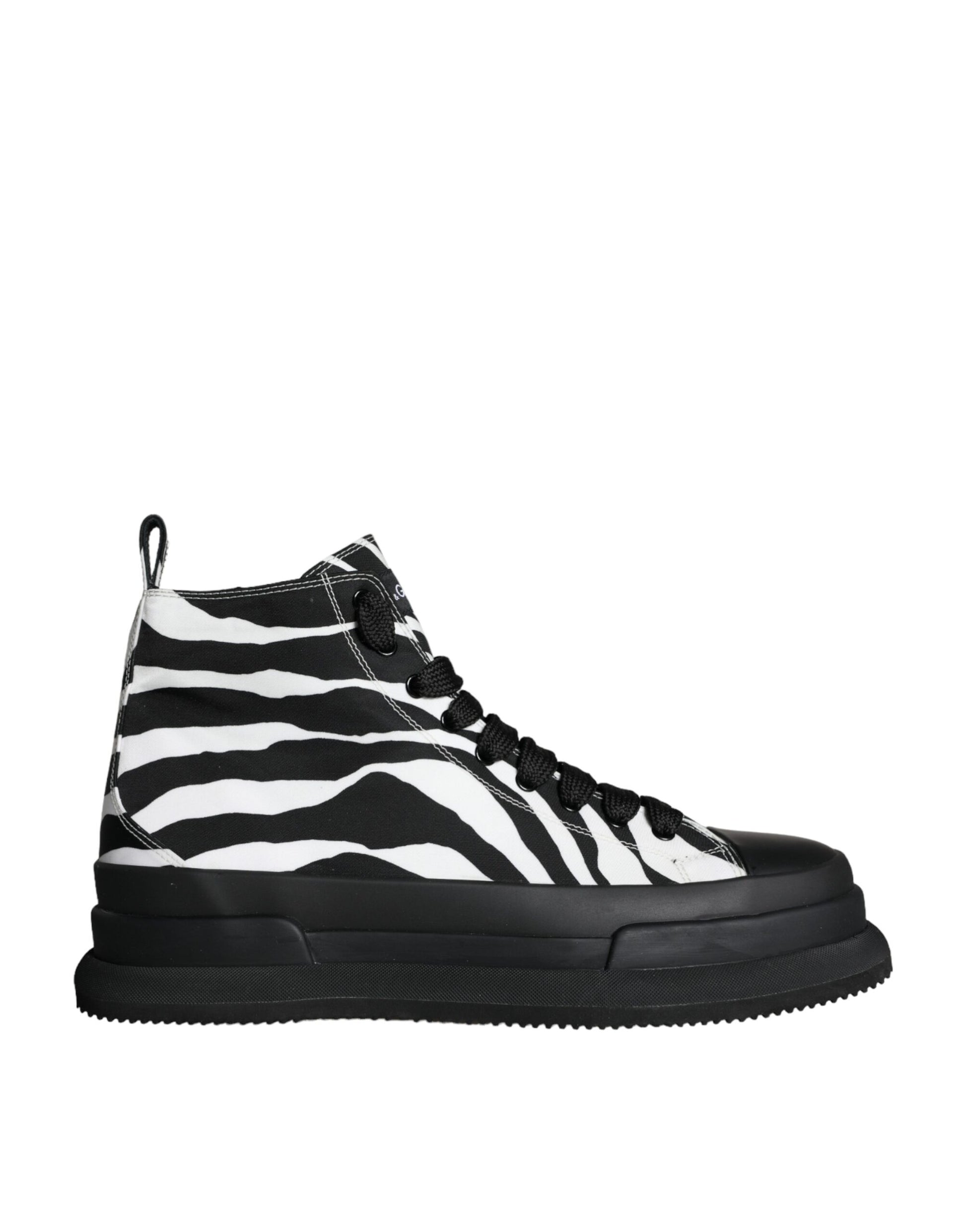 Dolce & Gabbana Black White Zebra High Top Men Sneaker Shoes