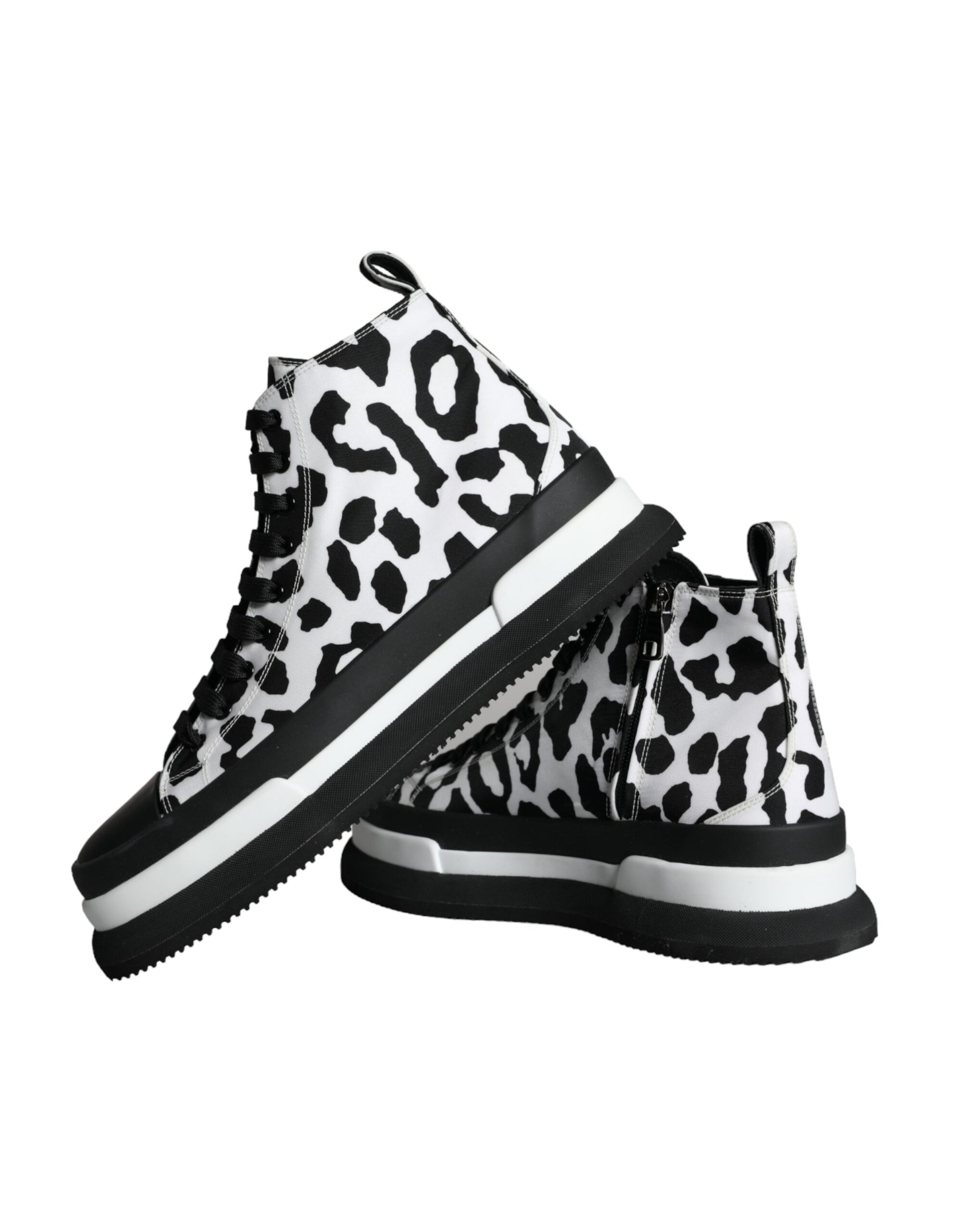 Dolce & Gabbana Black White Leopard High Top Sneaker Shoes