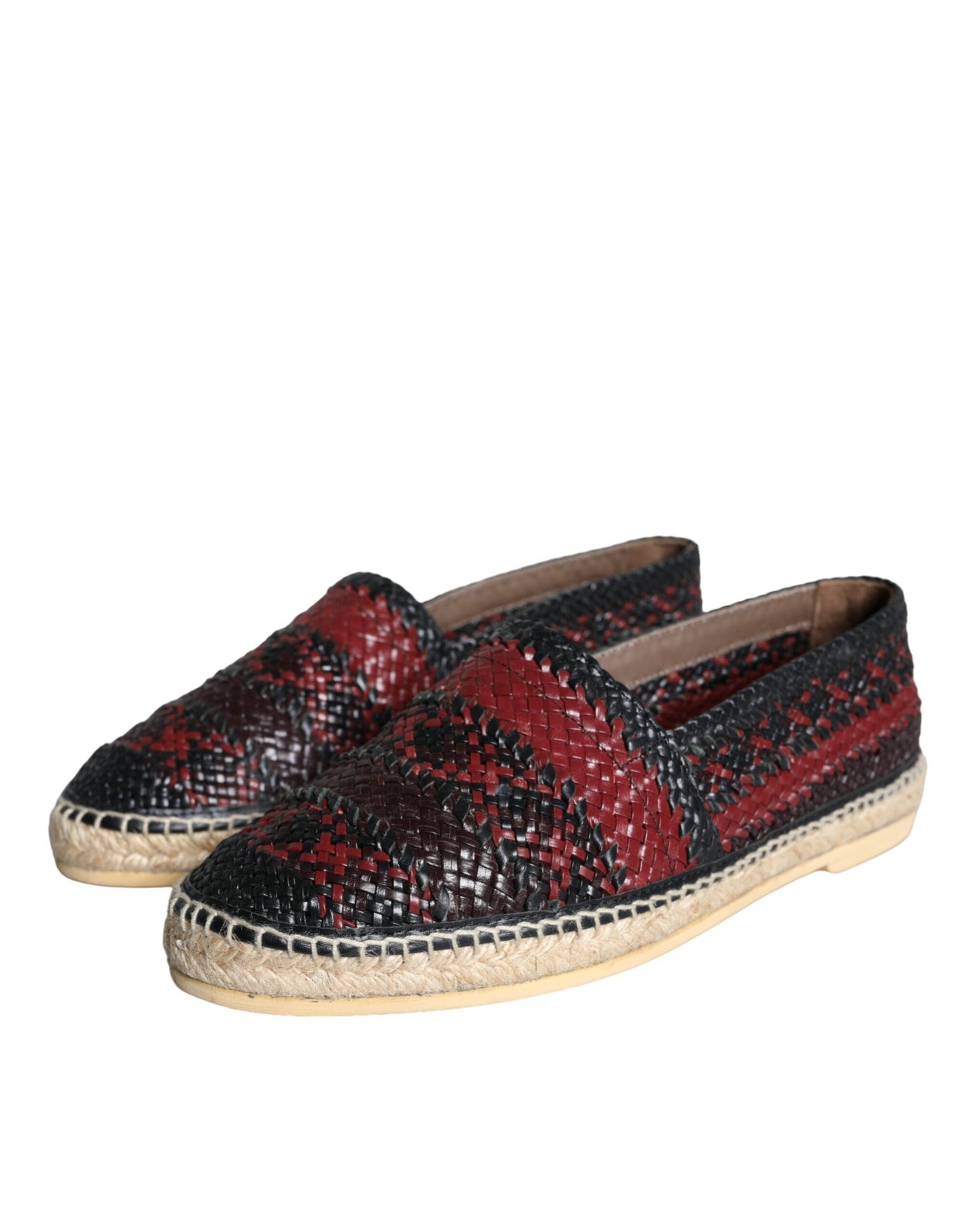 Dolce & Gabbana Black Maroon Woven Leather Buffalo Men Espadrille Shoes