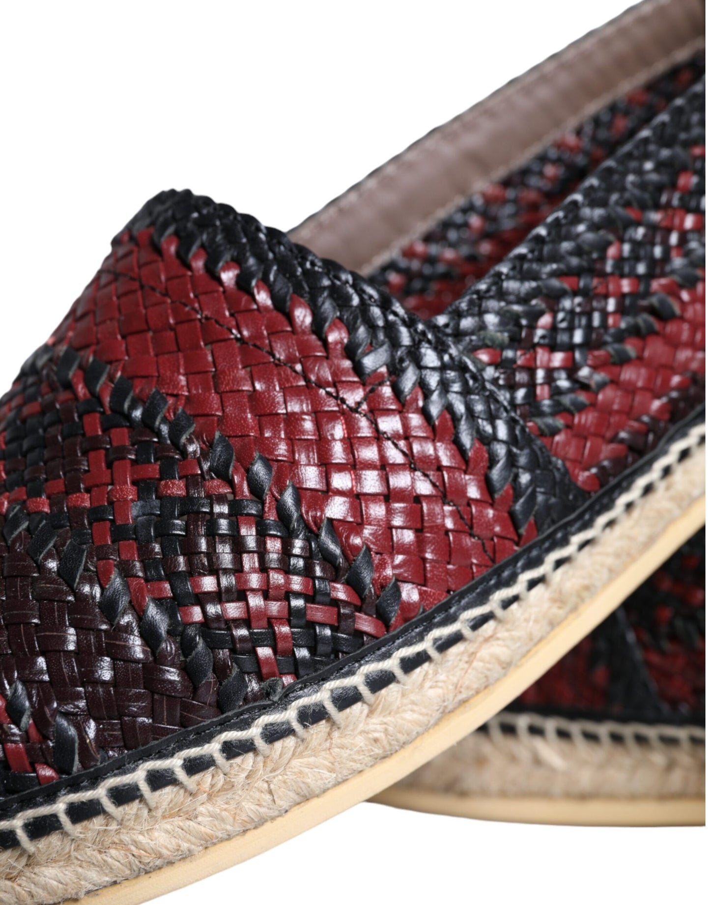 Dolce & Gabbana Black Maroon Woven Leather Buffalo Men Espadrille Shoes