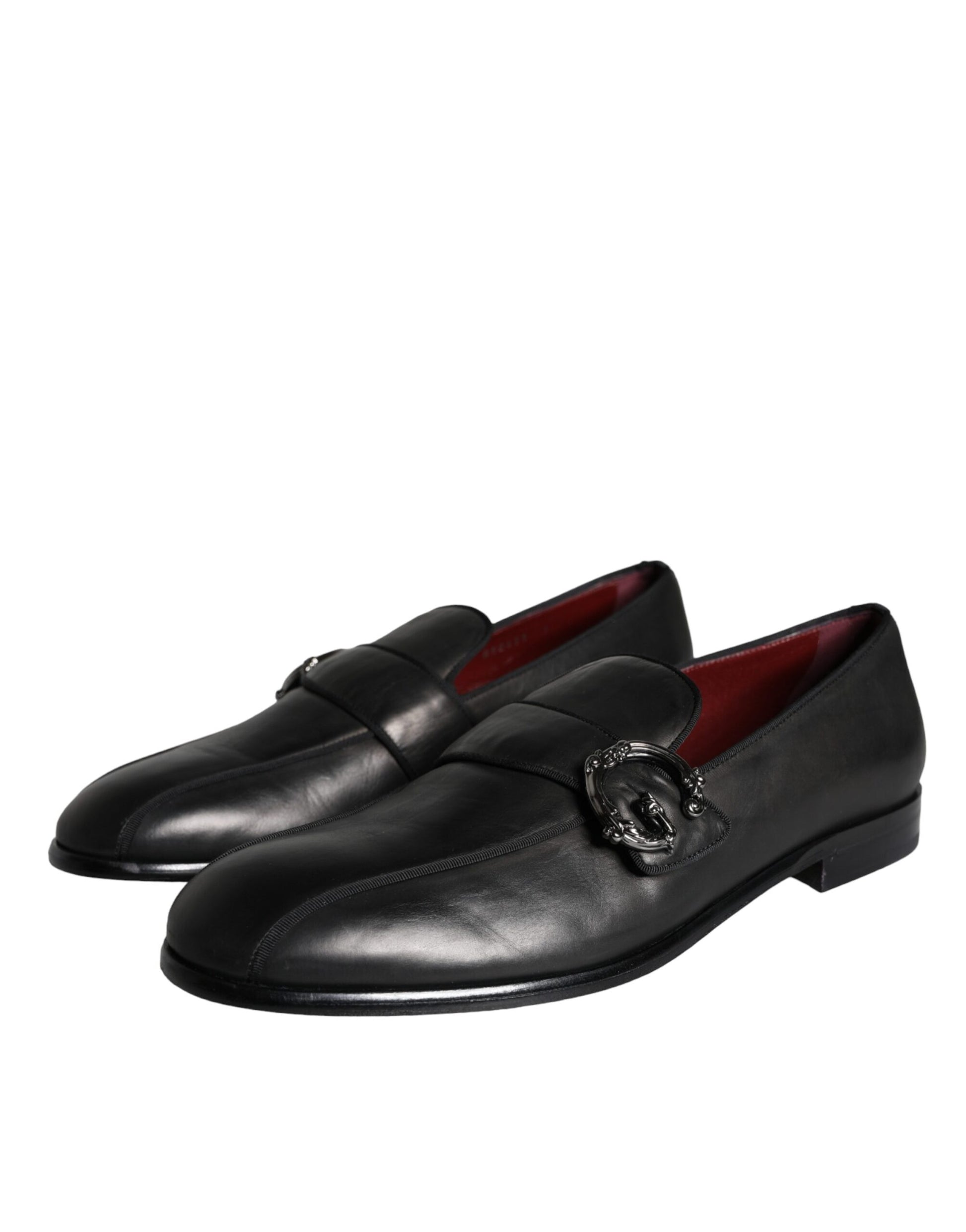 Dolce & Gabbana Black Leather Logo Loafers Men Dress Shoes