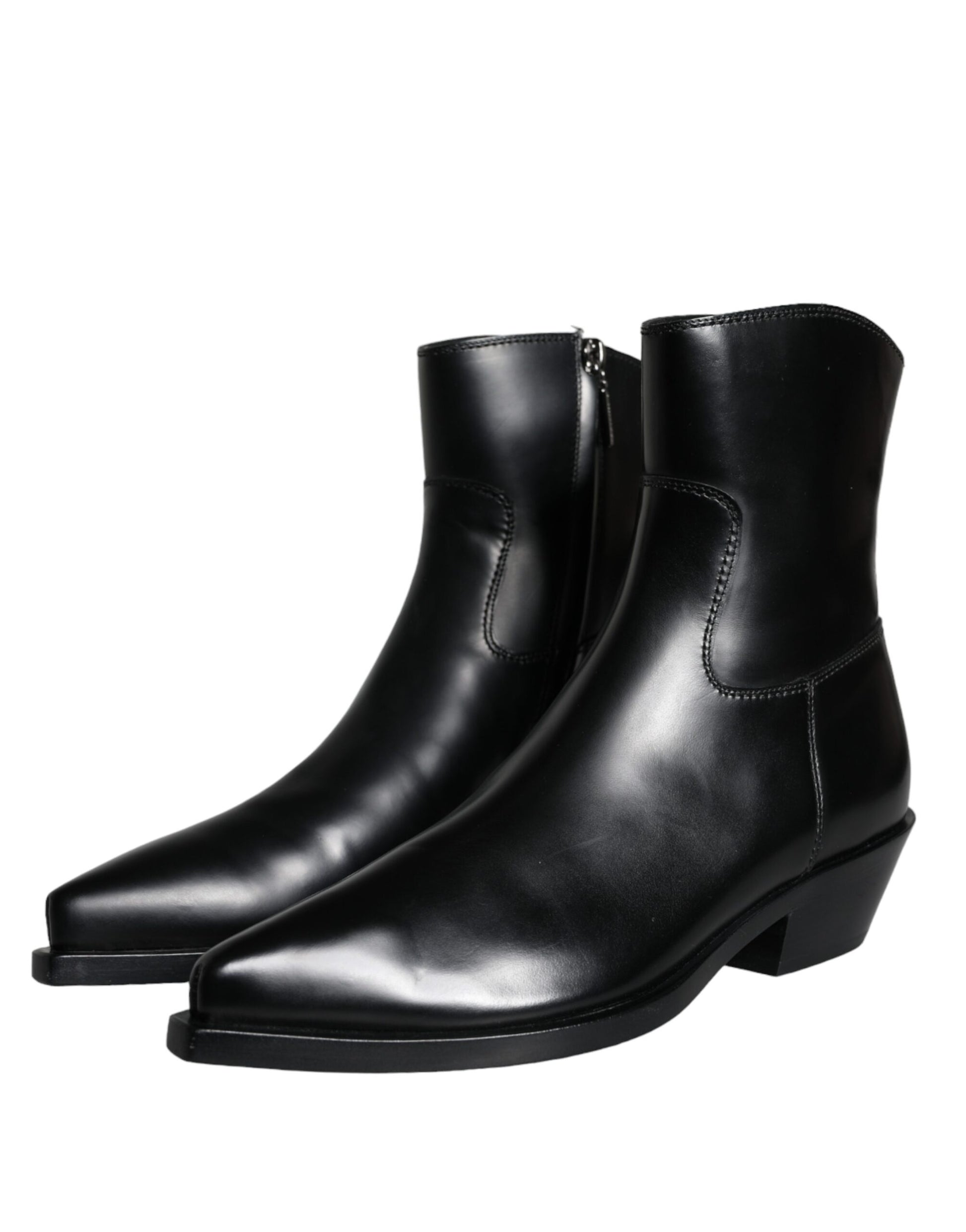 Dolce & Gabbana Black Leather Ankle Boots Booties Shoes