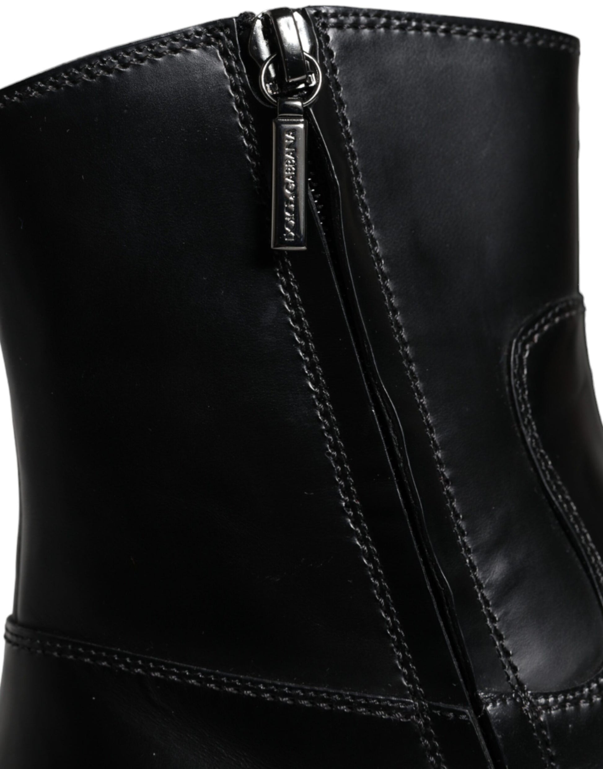 Dolce & Gabbana Black Leather Ankle Boots Booties Shoes