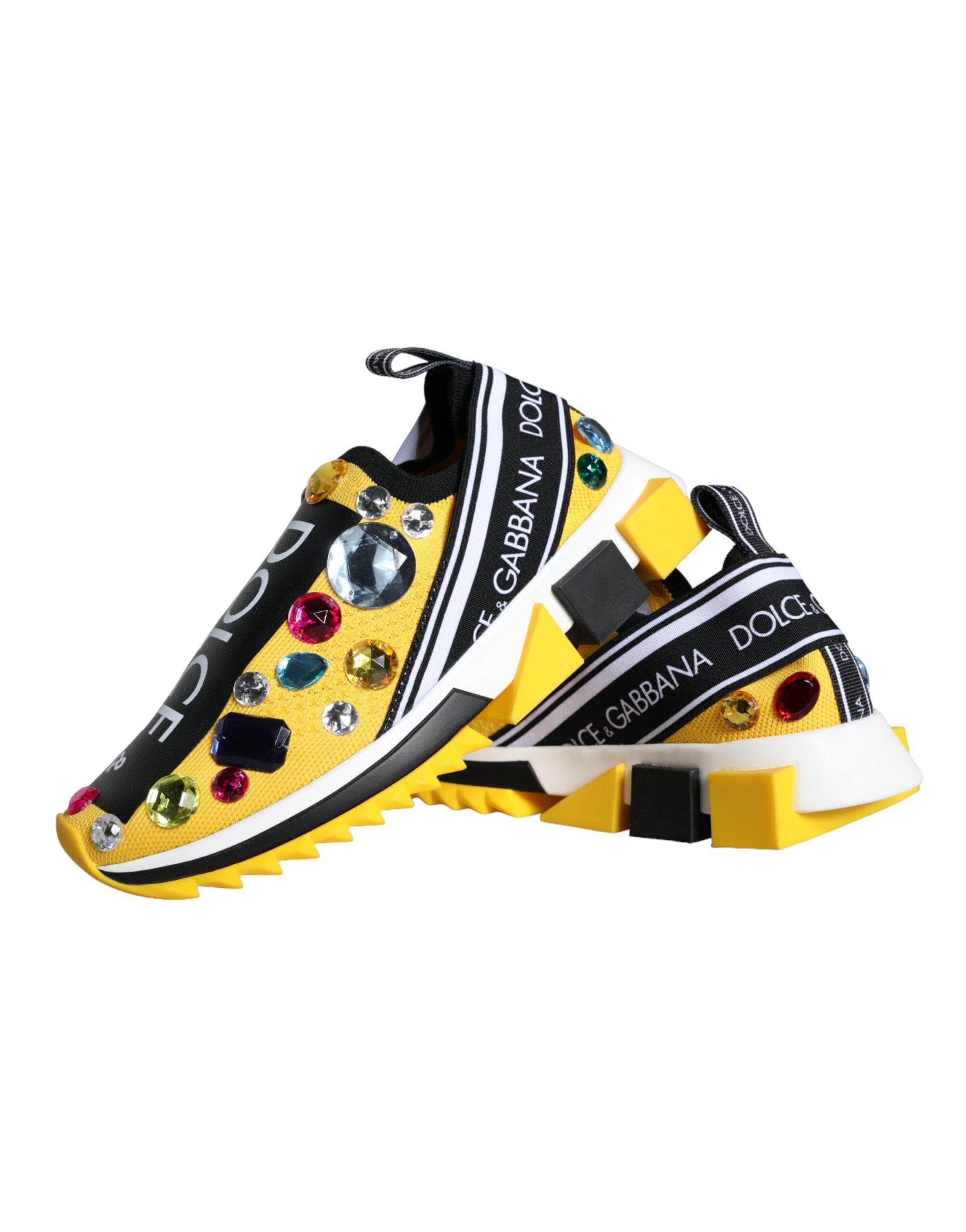 Dolce & Gabbana Yellow Sorrento Crystals Sneakers Womens Shoes