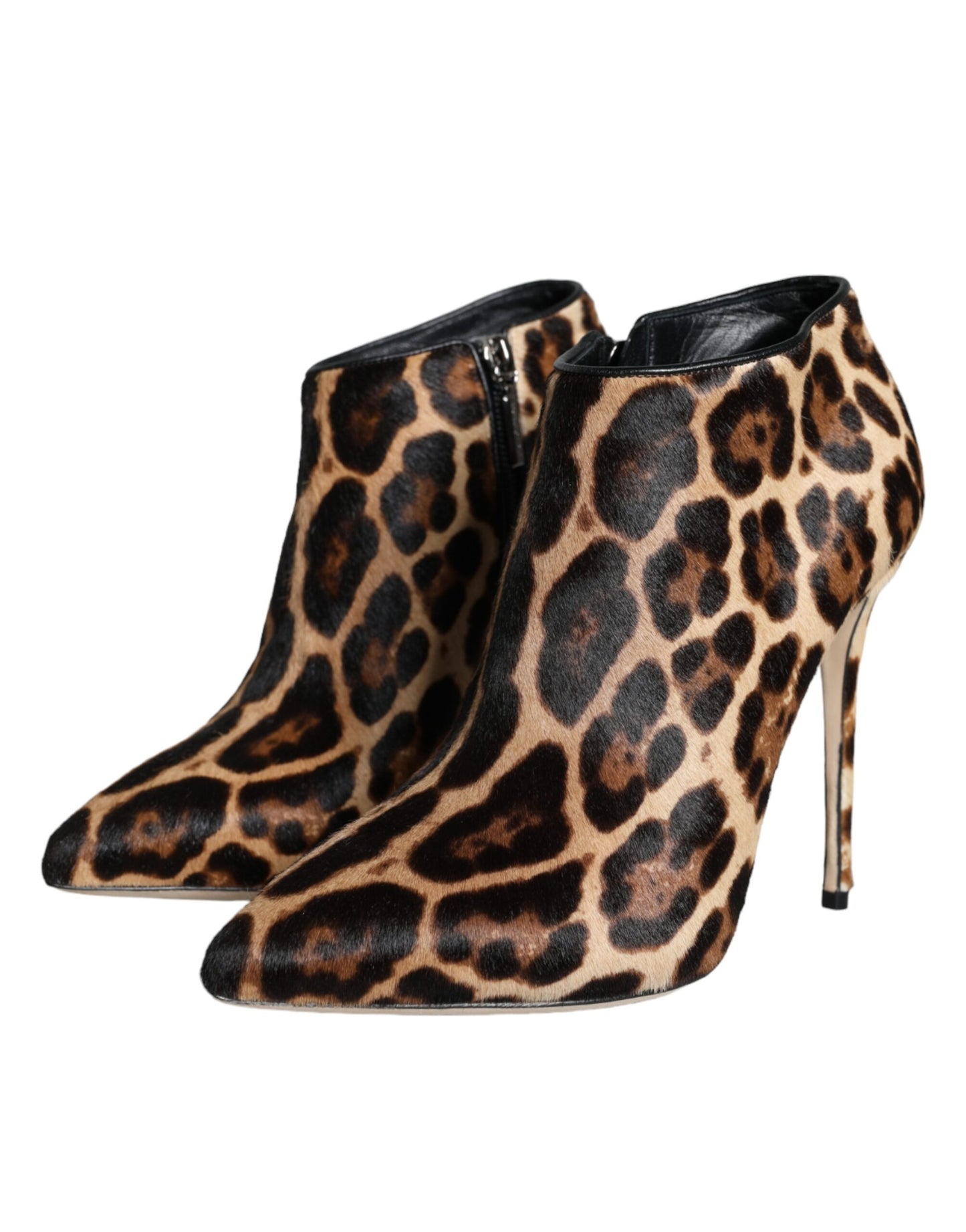 Dolce & Gabbana Brown Leopard Calf Fur Heels Ankle Boots Shoes