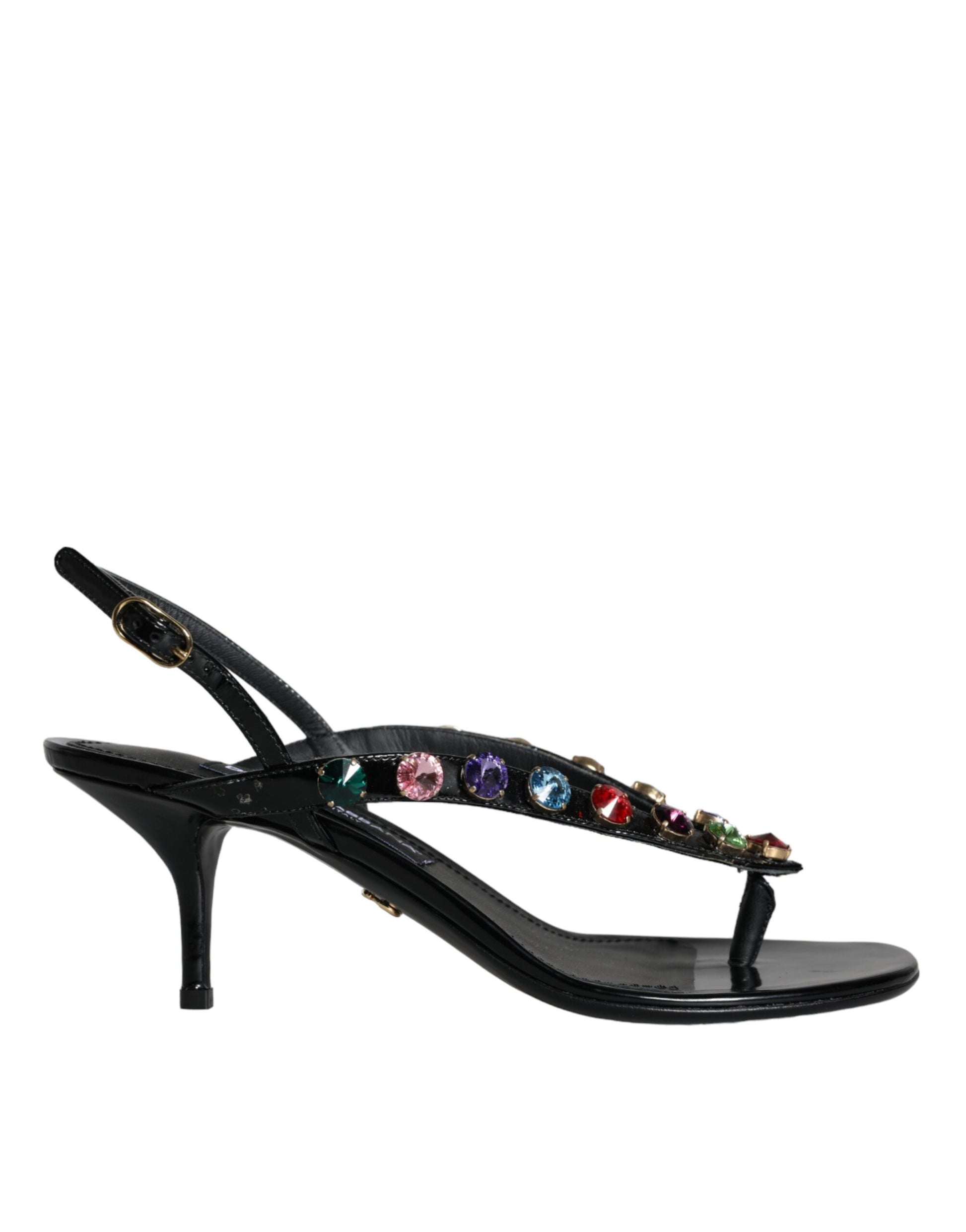 Dolce & Gabbana Black Leather Crystal Slingback Sandals Shoes