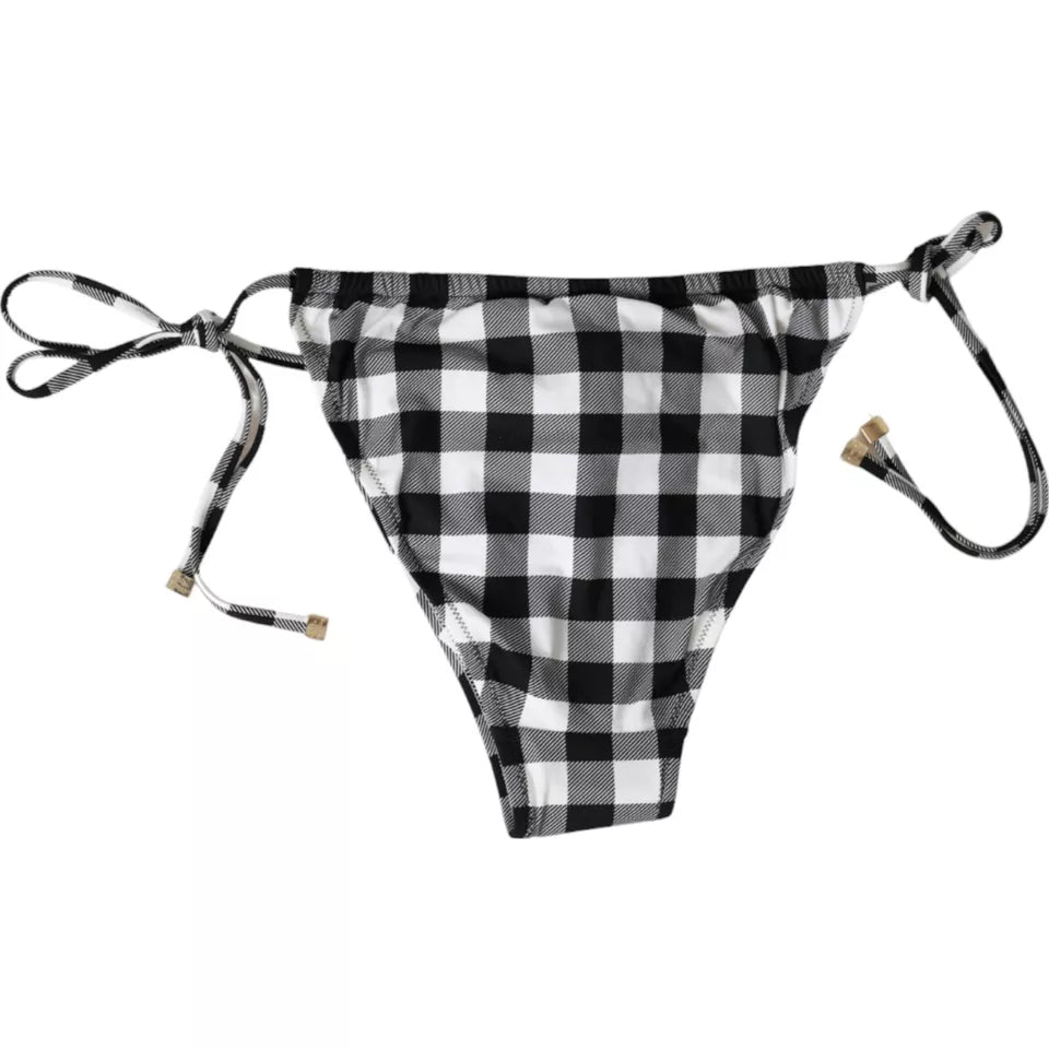 Dolce & Gabbana Black White Check Swimwear Beachwear Bottom Bikini