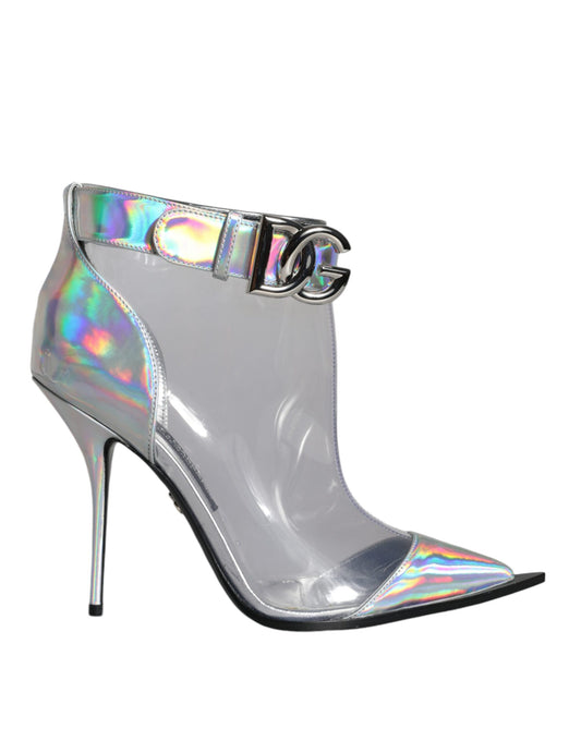 Dolce & Gabbana Silver Iridescent PVC Pointed Short Boots Shoes