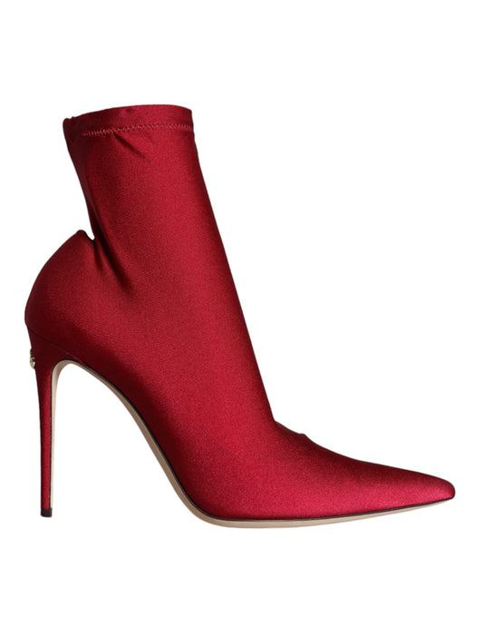 Dolce & Gabbana Cherry Red Stretch Stilettos Ankle Boot Shoes