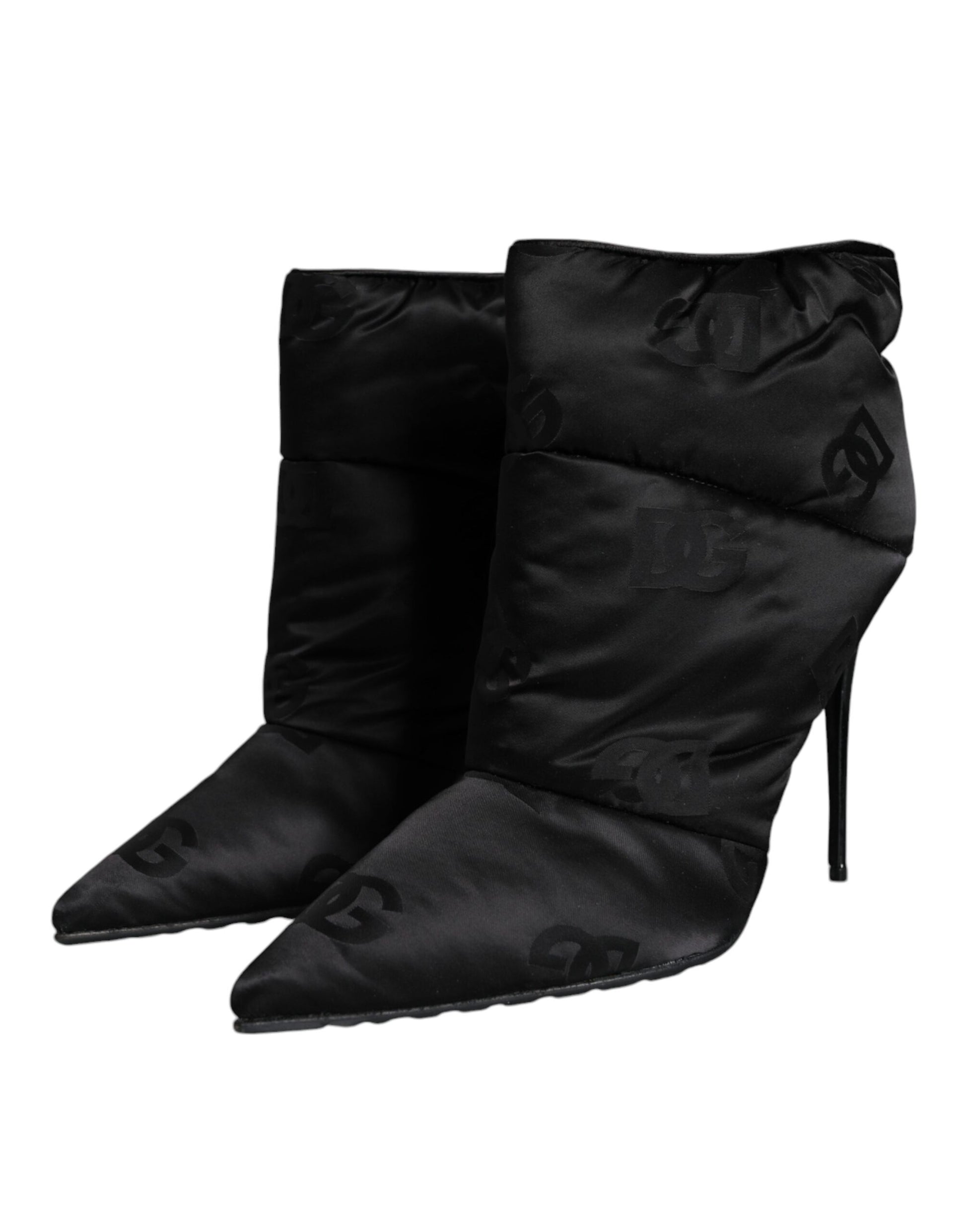 Dolce & Gabbana Black DG Logo Padded Heels Ankle Boots Shoes