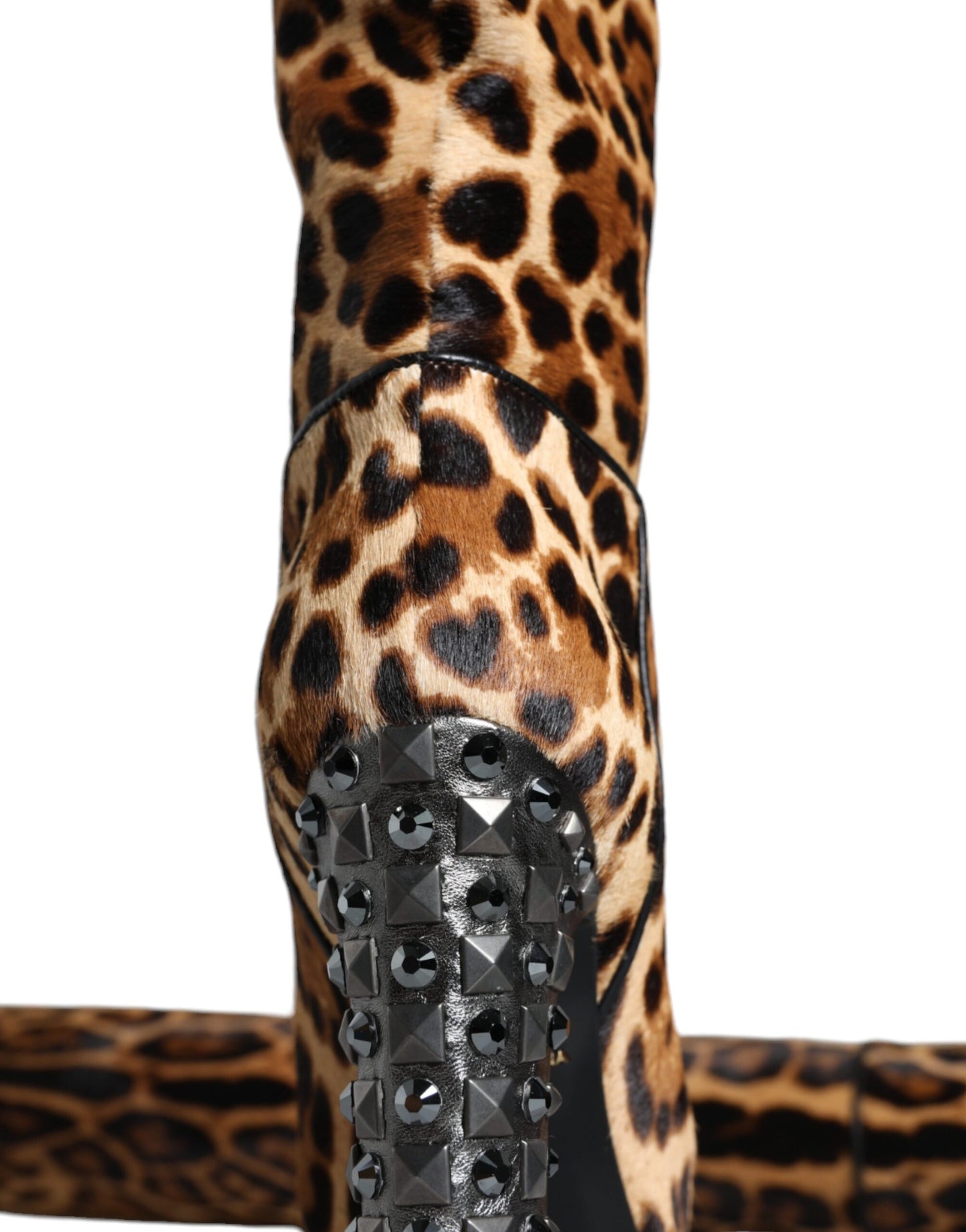 Dolce & Gabbana Beige Black Leopard Knee High Boots Shoes