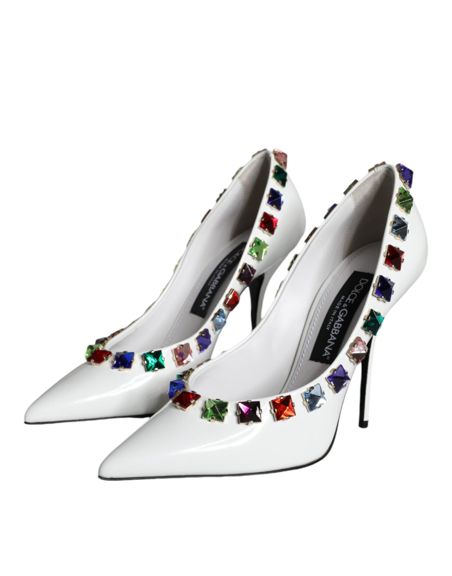 Dolce & Gabbana White Crystals Leather High Heels Pumps Shoes