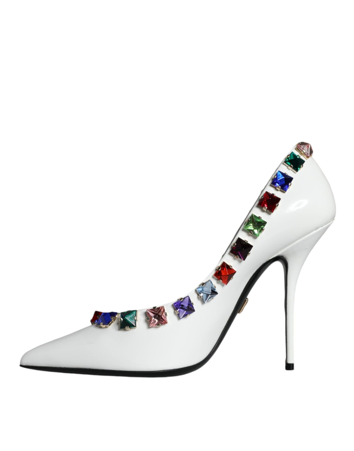 Dolce & Gabbana White Crystals Leather High Heels Pumps Shoes