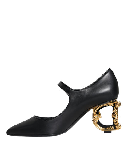 Dolce & Gabbana Black Leather Logo Heels Mary Janes Pumps Shoes