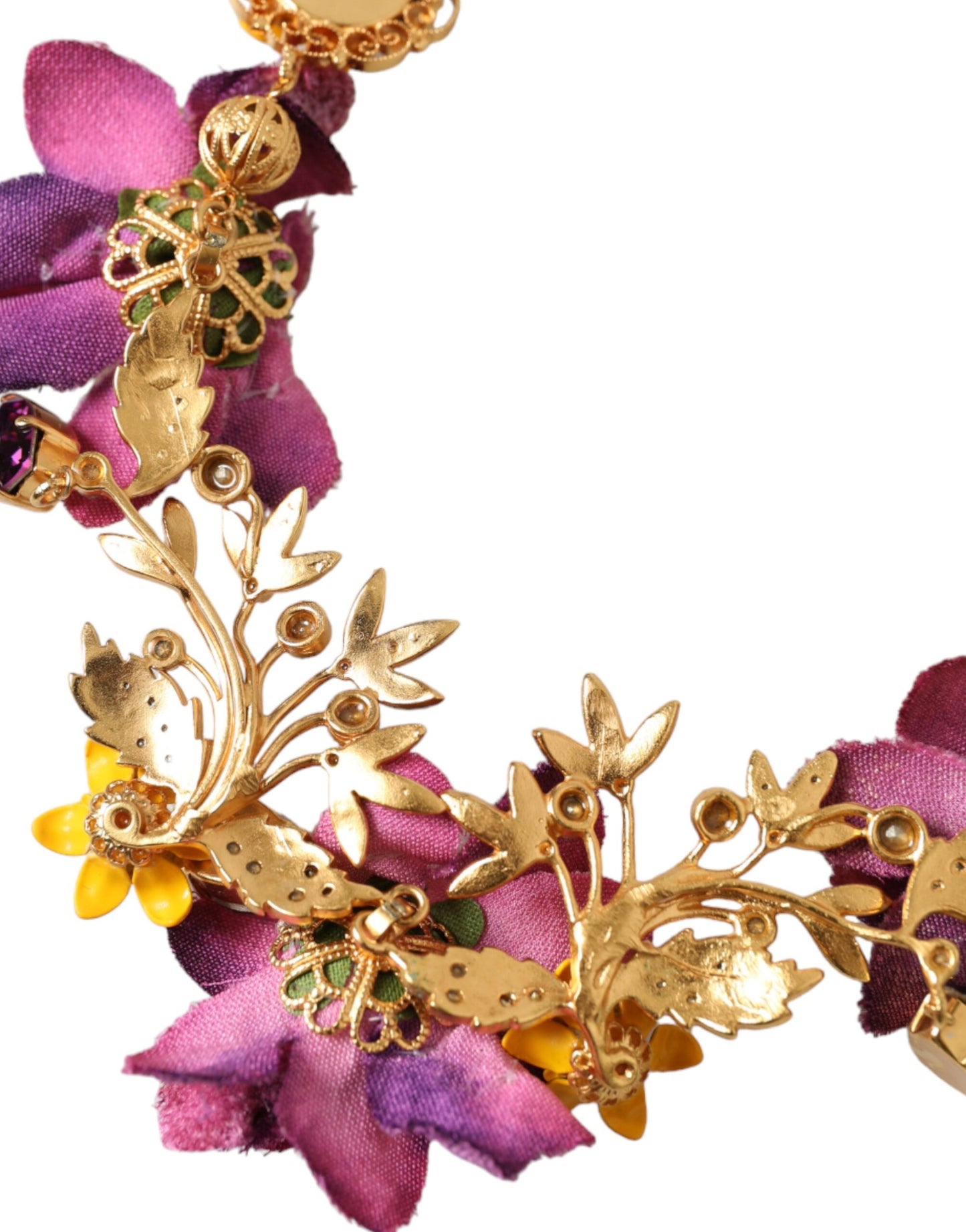 Dolce & Gabbana Gold Brass Mix Fiori Flowers Crystal Chain Necklace