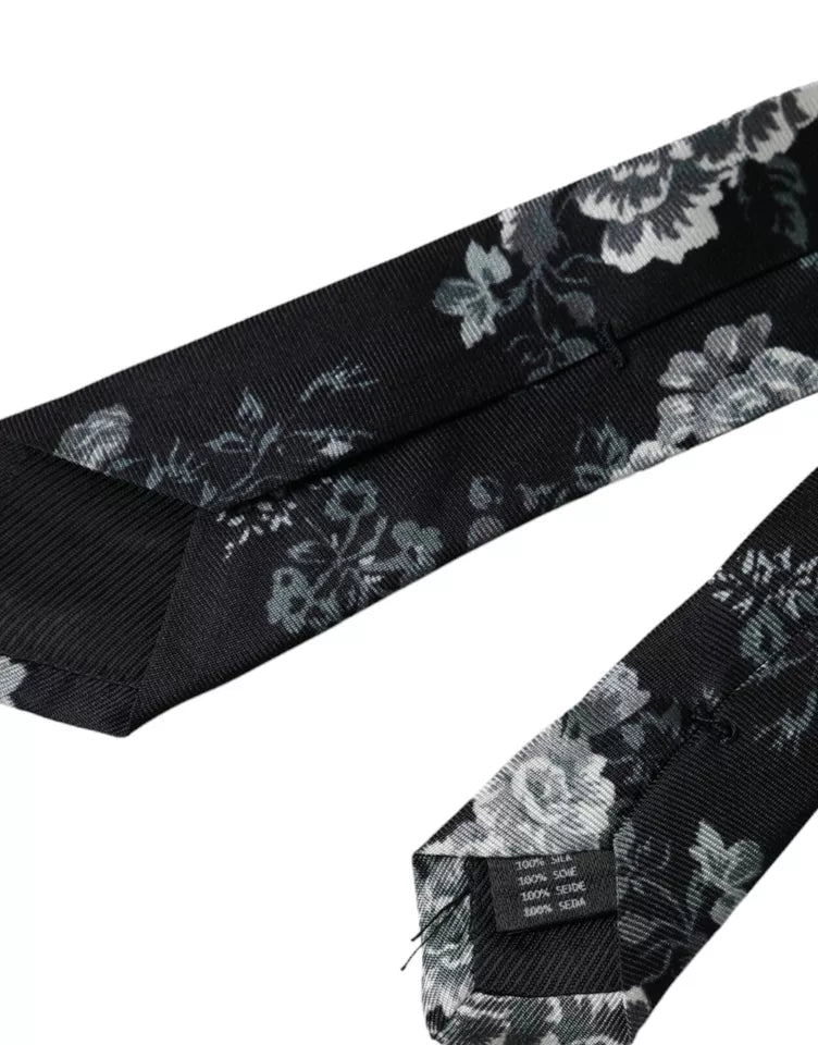 Dolce & Gabbana Black Floral Print Silk Adjustable Men Tie