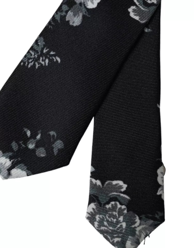 Dolce & Gabbana Black Floral Print Silk Adjustable Men Tie