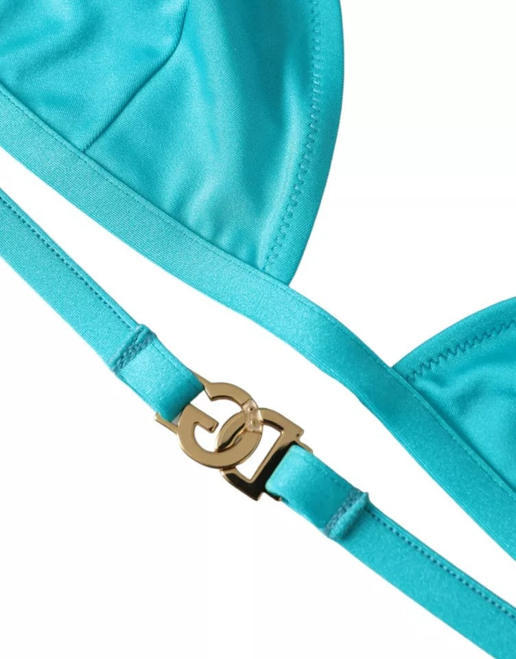 Dolce & Gabbana Blue Green Halter DG Logo Swimwear Beachwear Bikini Top