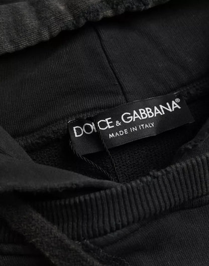 Dolce & Gabbana Black Cotton Hooded Short Sleeves Cropped T-shirt